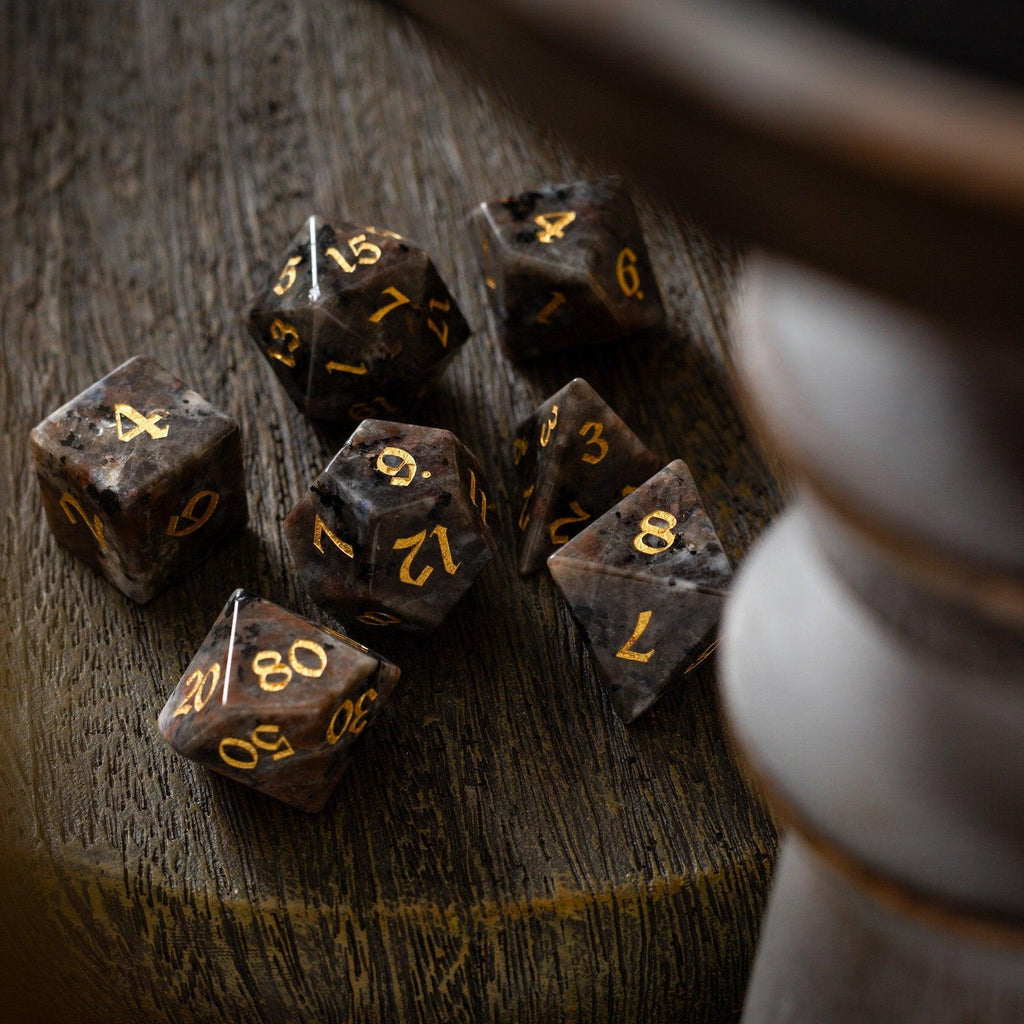Gemstone Yooperlite Hand Carved DND Dice Set - The misfit market