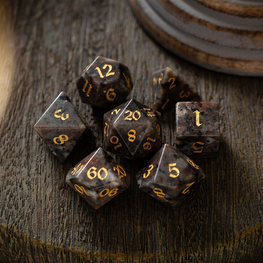Gemstone Yooperlite Hand Carved DND Dice Set - The misfit market