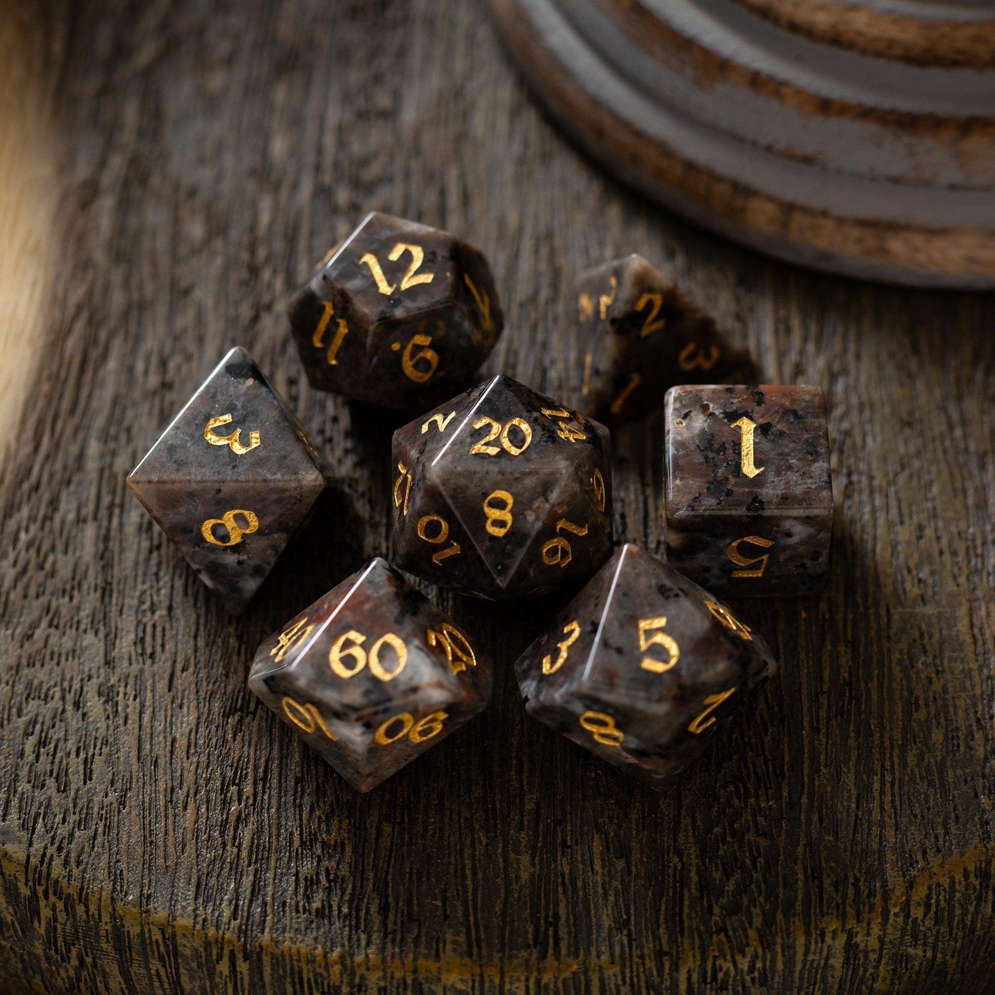 Gemstone Yooperlite Hand Carved DND Dice Set - The misfit market
