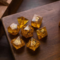 Gold Honey Lightning Cracked Glass DND Dice Set - The misfit market