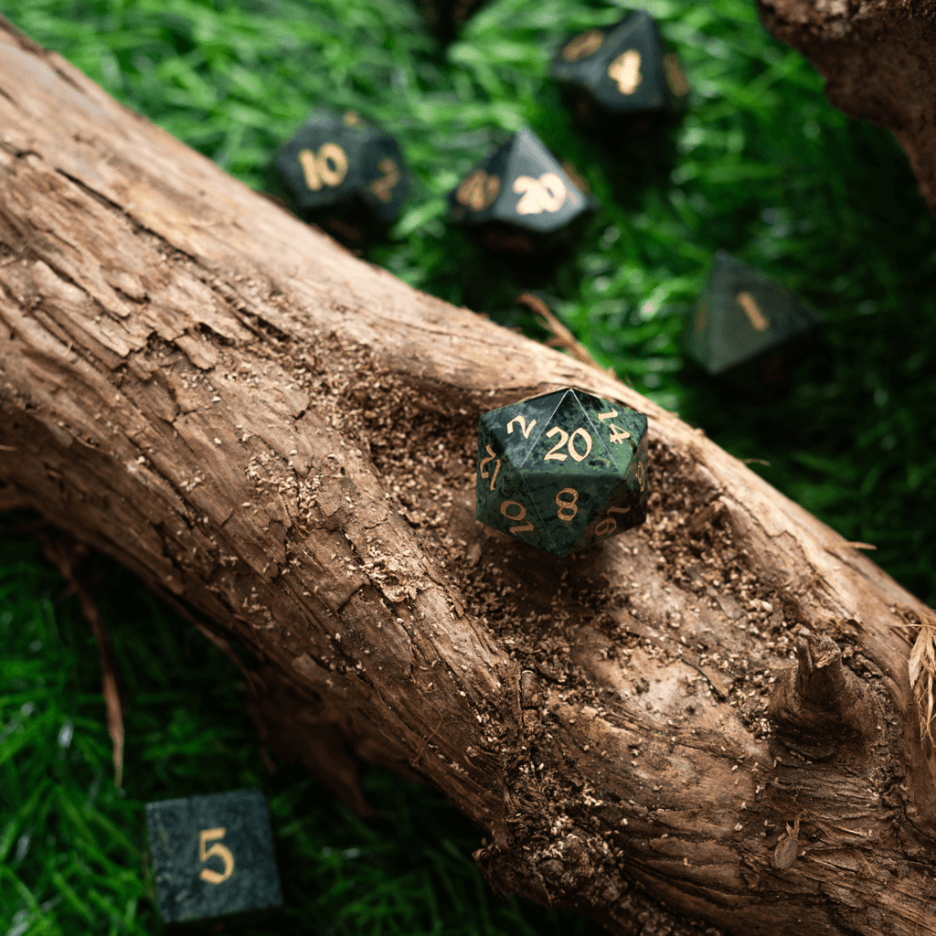 Green Eyed Hand Carved Gemstone DND Dice Set - The misfit market