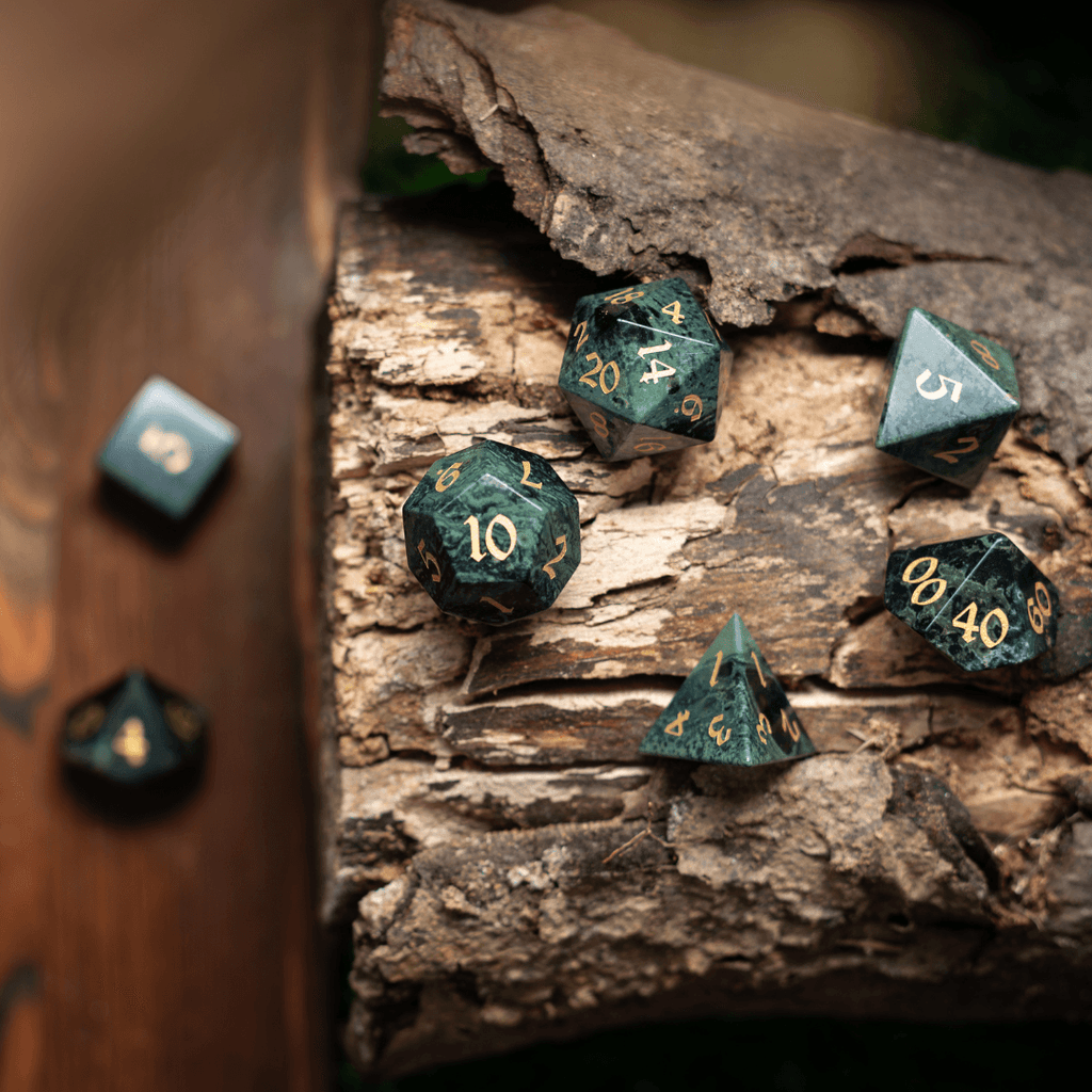Green Eyed Hand Carved Gemstone DND Dice Set - The misfit market