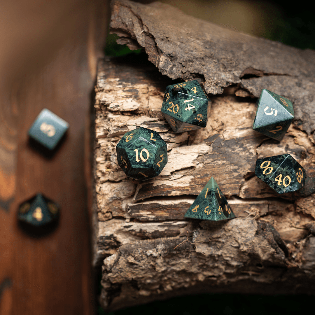 Green Eyed Hand Carved Gemstone DND Dice Set - The misfit market