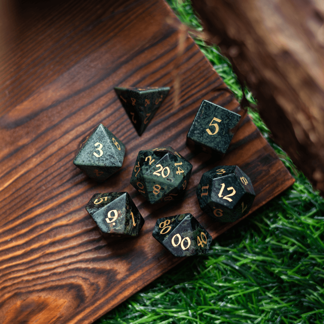 Green Eyed Hand Carved Gemstone DND Dice Set - The misfit market