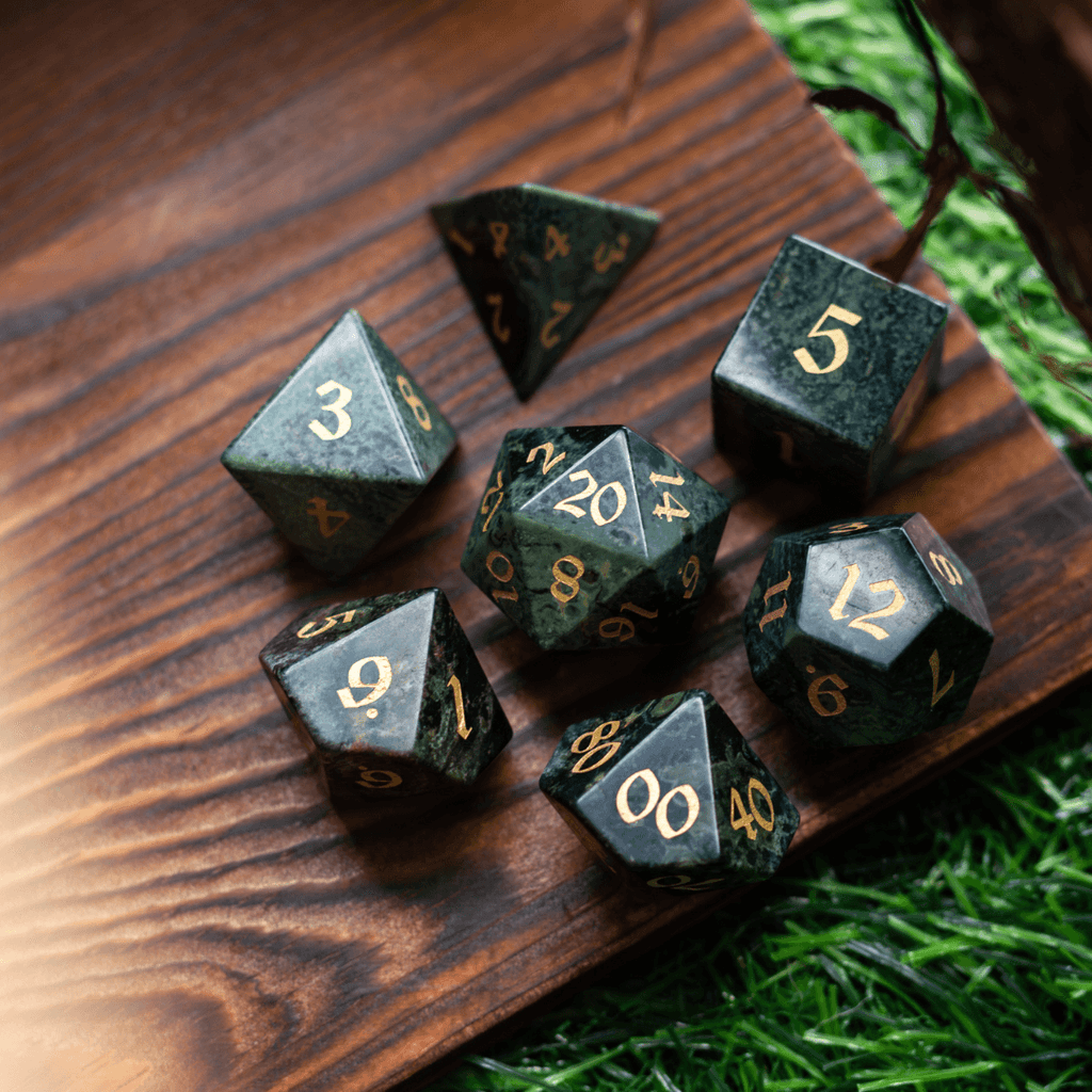 Green Eyed Hand Carved Gemstone DND Dice Set - The misfit market