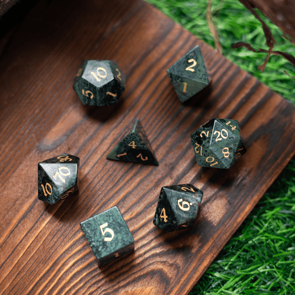 Green Eyed Hand Carved Gemstone DND Dice Set - The misfit market