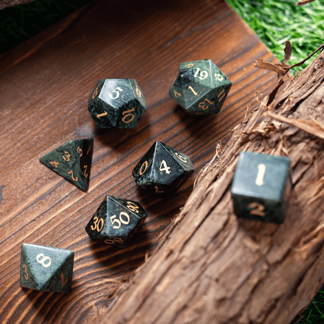 Green Eyed Hand Carved Gemstone DND Dice Set - The misfit market