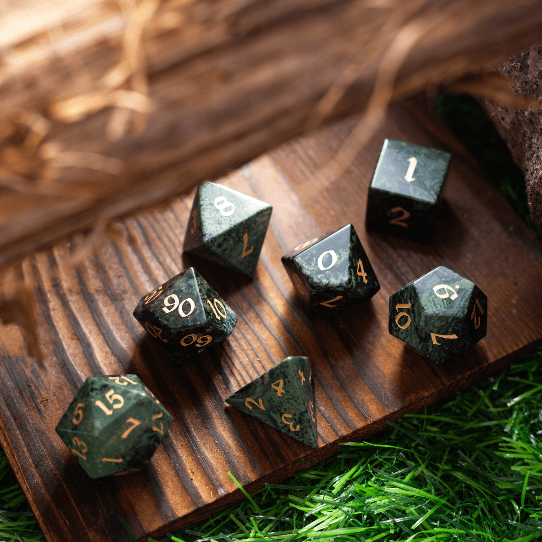 Green Eyed Hand Carved Gemstone DND Dice Set - The misfit market