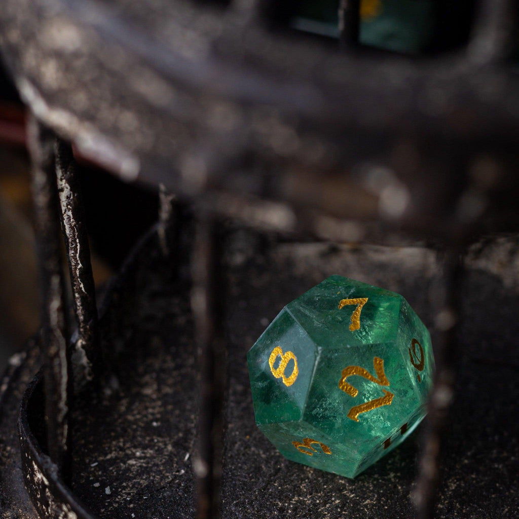 Green Fluorite Gemstone (Chlorophane) Hand Carved DND Dice Set - The misfit market