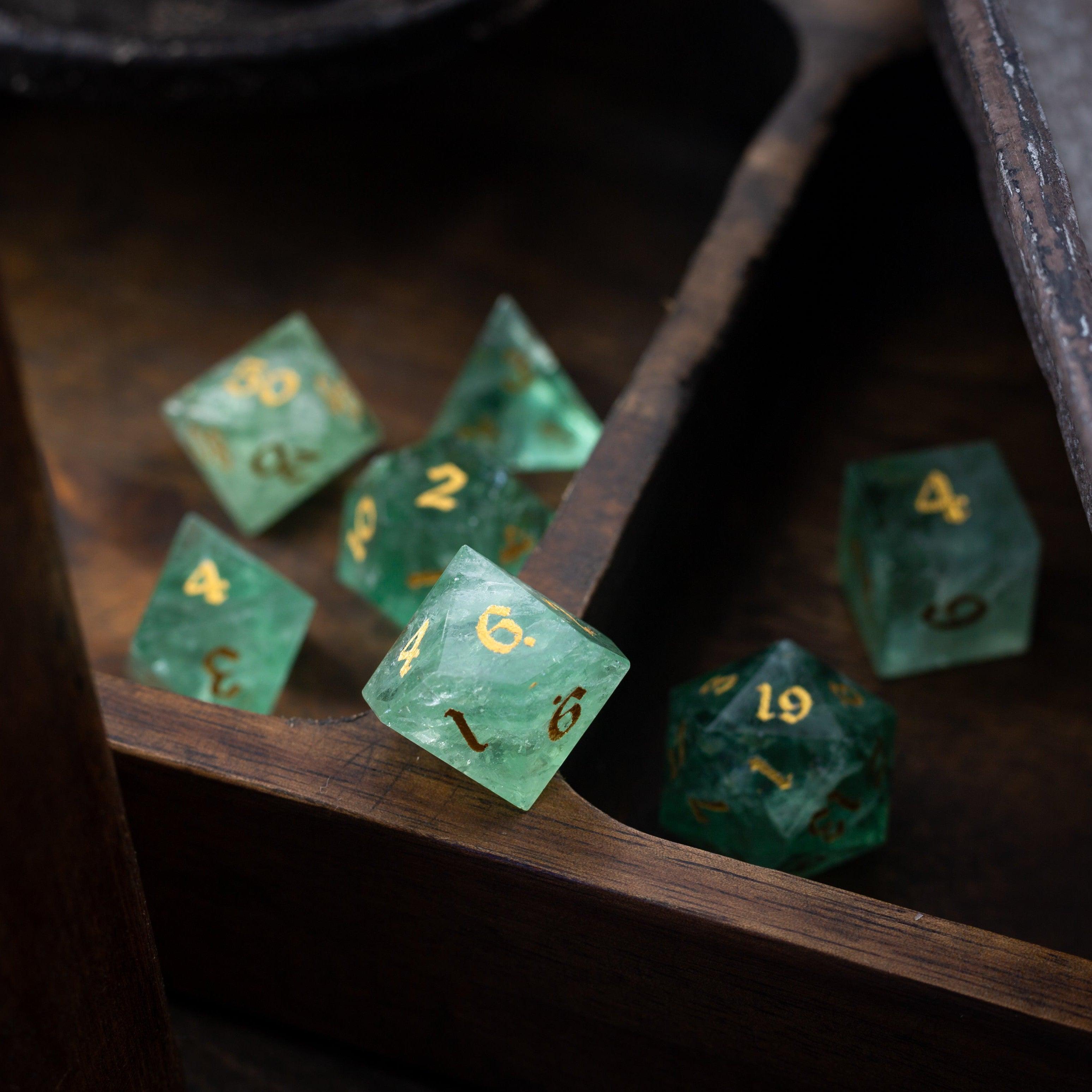 Green Fluorite Gemstone (Chlorophane) Hand Carved DND Dice Set - The misfit market