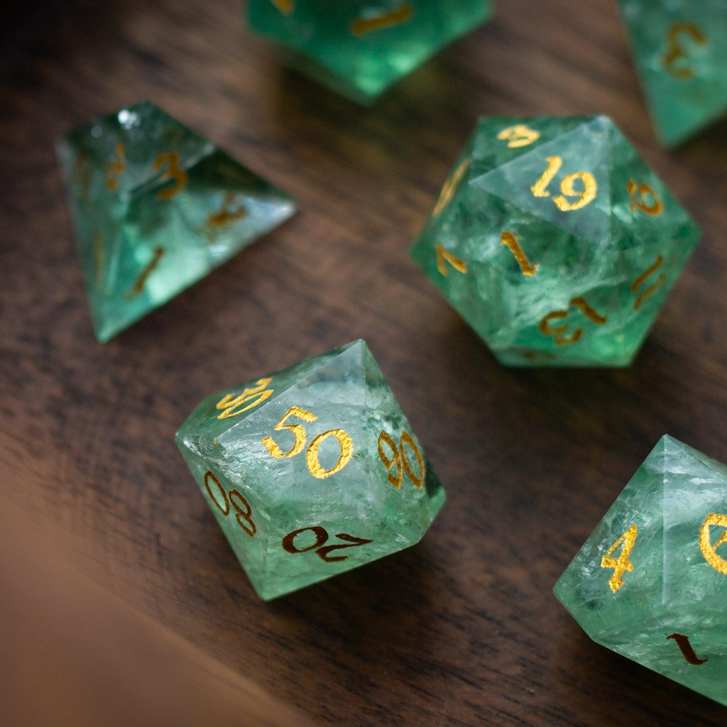 Green Fluorite Gemstone (Chlorophane) Hand Carved DND Dice Set - The misfit market