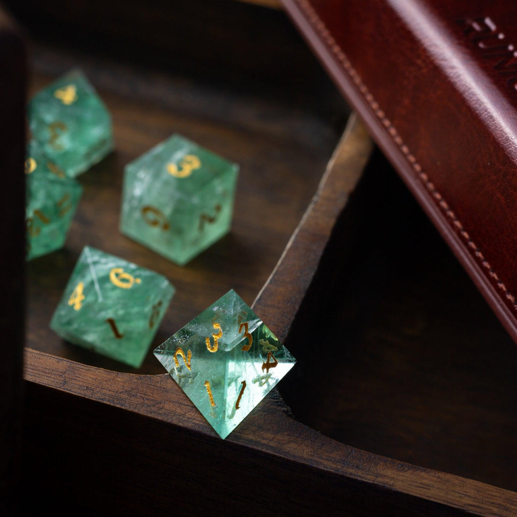 Green Fluorite Gemstone (Chlorophane) Hand Carved DND Dice Set - The misfit market
