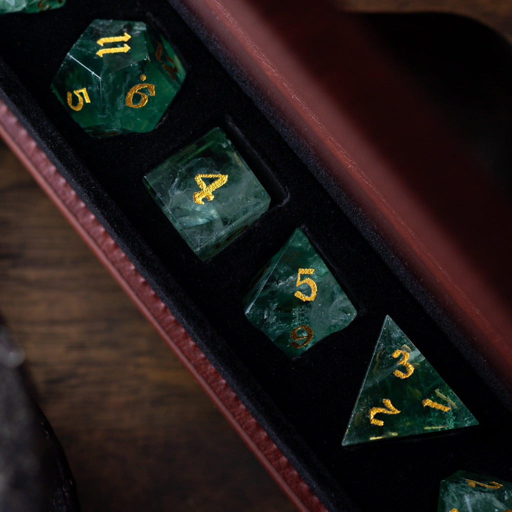 Green Fluorite Gemstone (Chlorophane) Hand Carved DND Dice Set - The misfit market