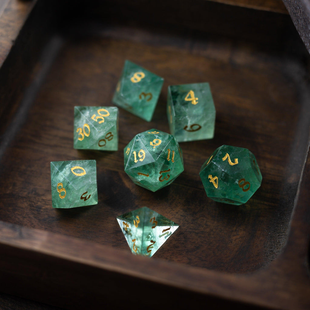 Green Fluorite Gemstone (Chlorophane) Hand Carved DND Dice Set - The misfit market