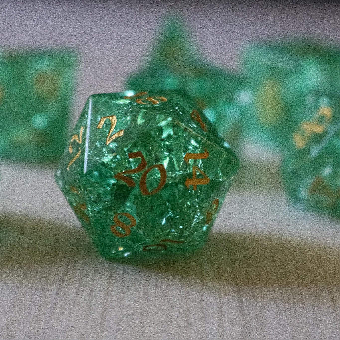 Green Lightning Cracked Glass DND Dice Set - The misfit market