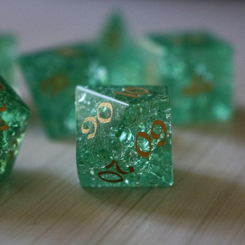 Green Lightning Cracked Glass DND Dice Set - The misfit market