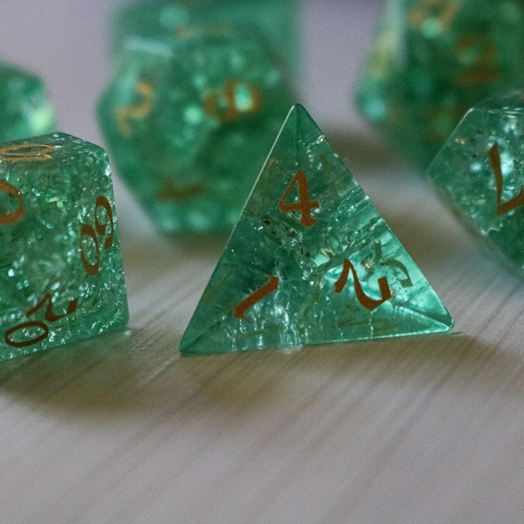 Green Lightning Cracked Glass DND Dice Set - The misfit market