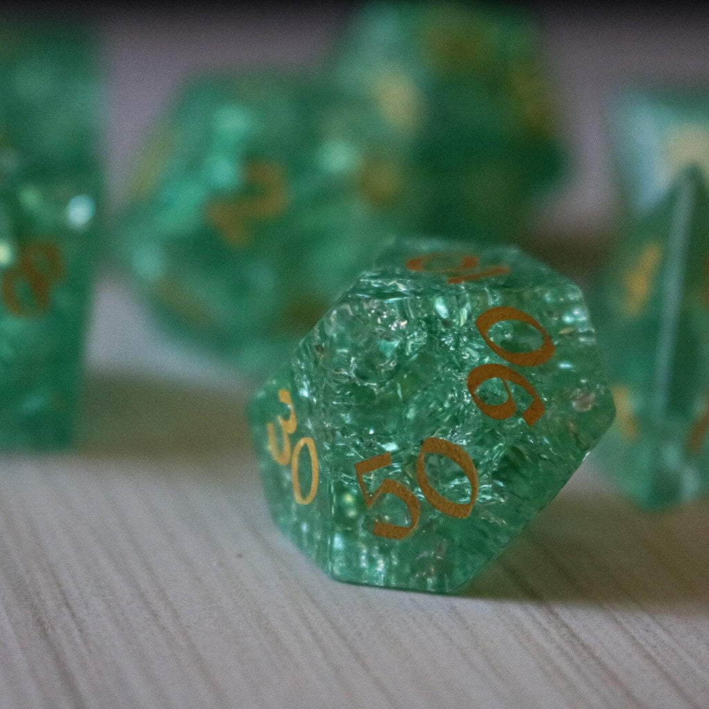 Green Lightning Cracked Glass DND Dice Set - The misfit market