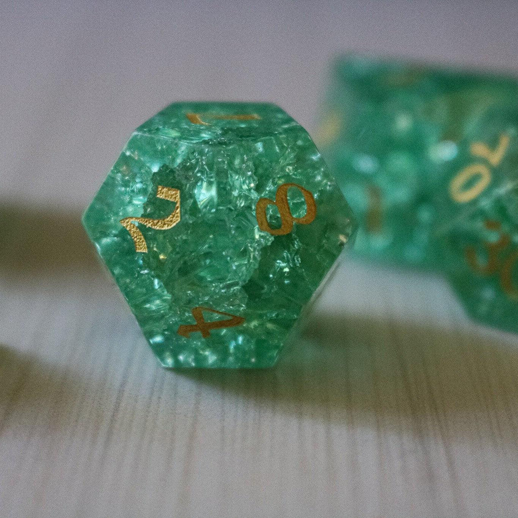 Green Lightning Cracked Glass DND Dice Set - The misfit market