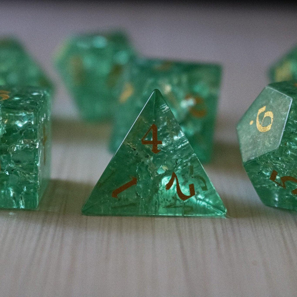 Green Lightning Cracked Glass DND Dice Set - The misfit market