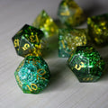Green Poison Forge Fire Cracked Glass DND Dice Set - The misfit market