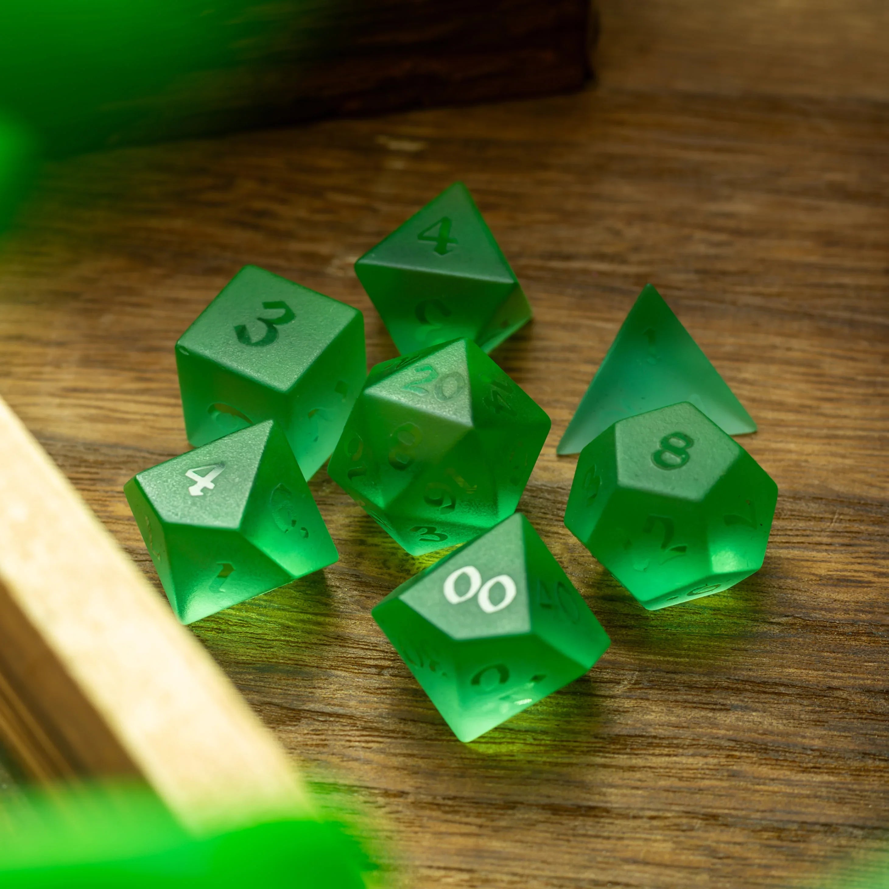 Green Raised Zircon Glass Hand Carved DND Dice Set - The misfit market