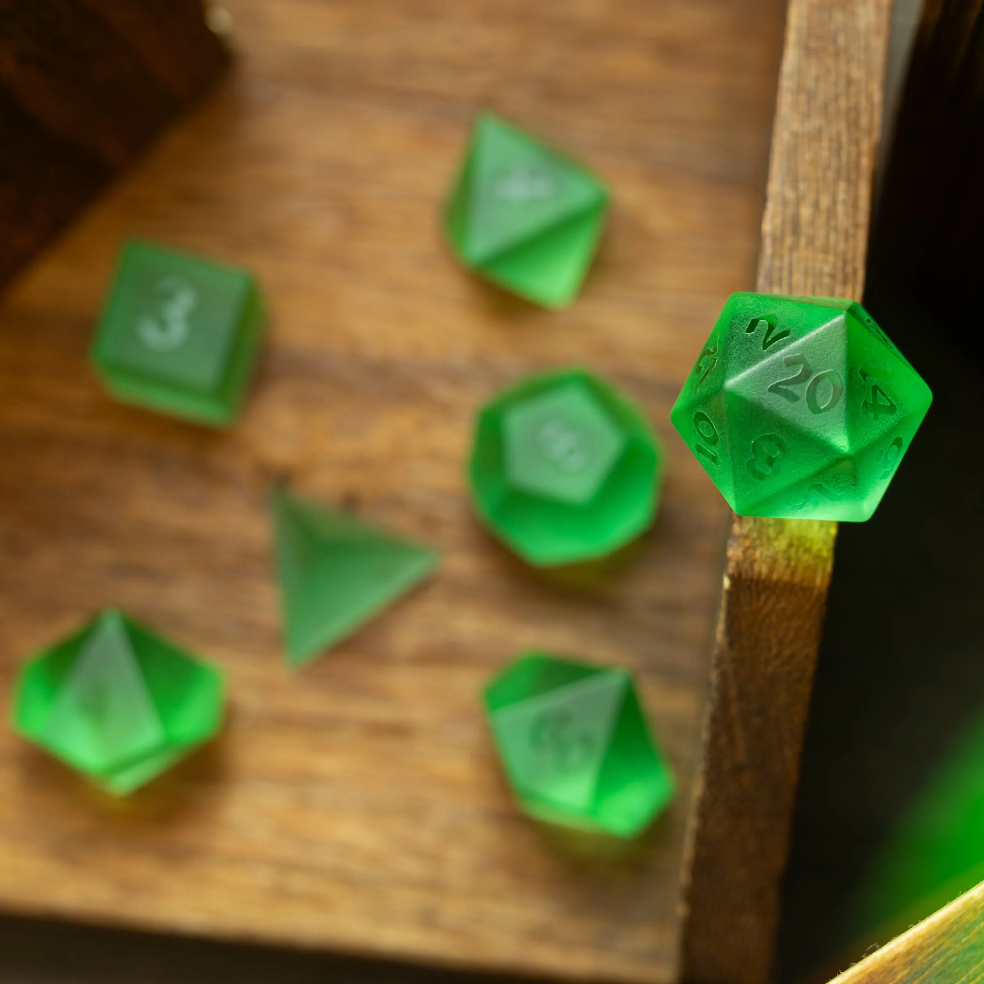 Green Raised Zircon Glass Hand Carved DND Dice Set - The misfit market