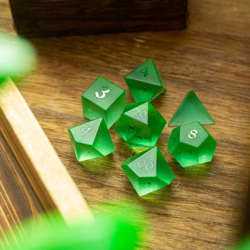Green Raised Zircon Glass Hand Carved DND Dice Set - The misfit market