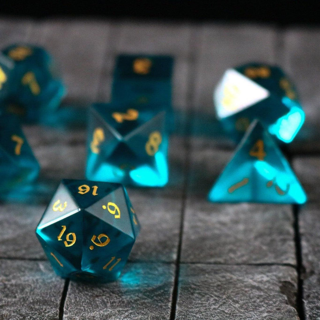Green Zircon Glass Hand Carved DND Dice Set - The misfit market