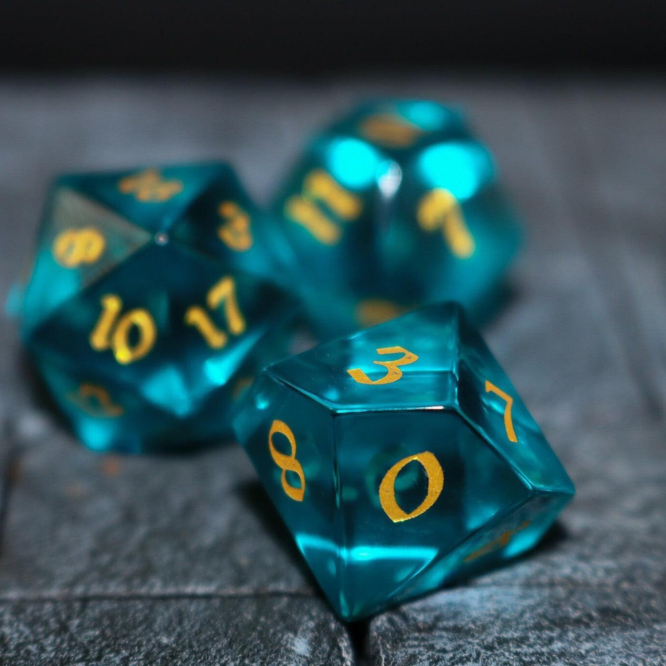 Green Zircon Glass Hand Carved DND Dice Set - The misfit market