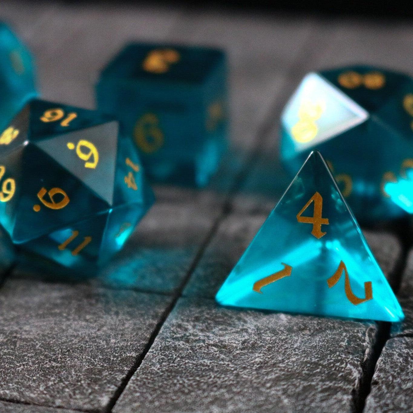 Green Zircon Glass Hand Carved DND Dice Set - The misfit market