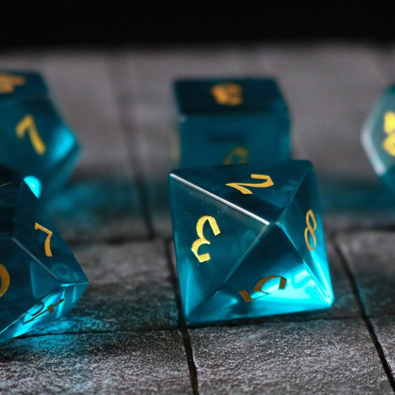 Green Zircon Glass Hand Carved DND Dice Set - The misfit market