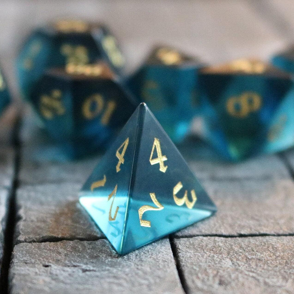 Green Zircon Glass Hand Carved DND Dice Set - The misfit market