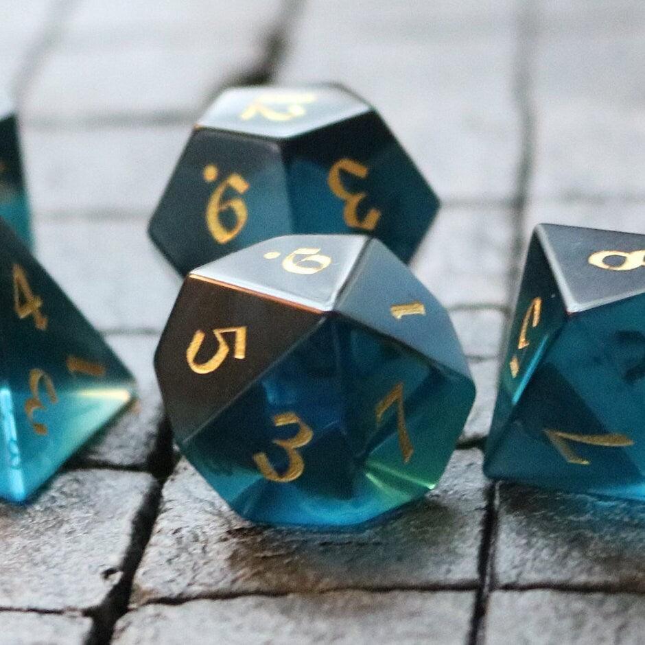 Green Zircon Glass Hand Carved DND Dice Set - The misfit market
