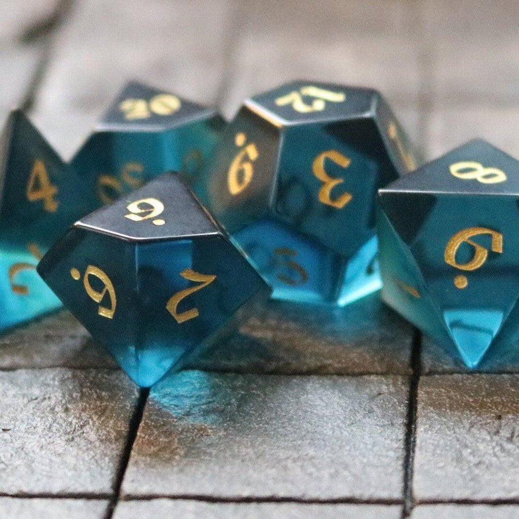 Green Zircon Glass Hand Carved DND Dice Set - The misfit market