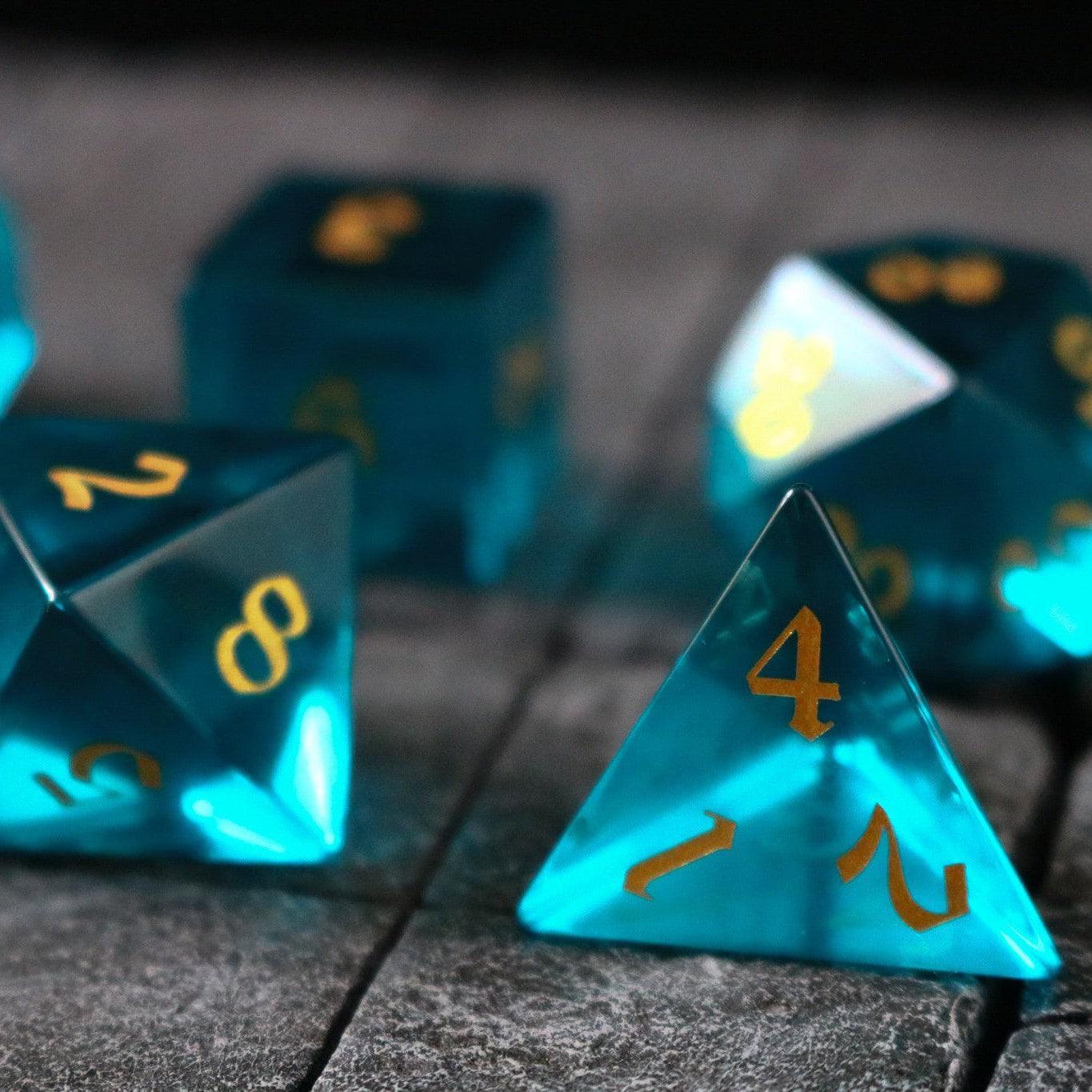 Green Zircon Glass Hand Carved DND Dice Set - The misfit market