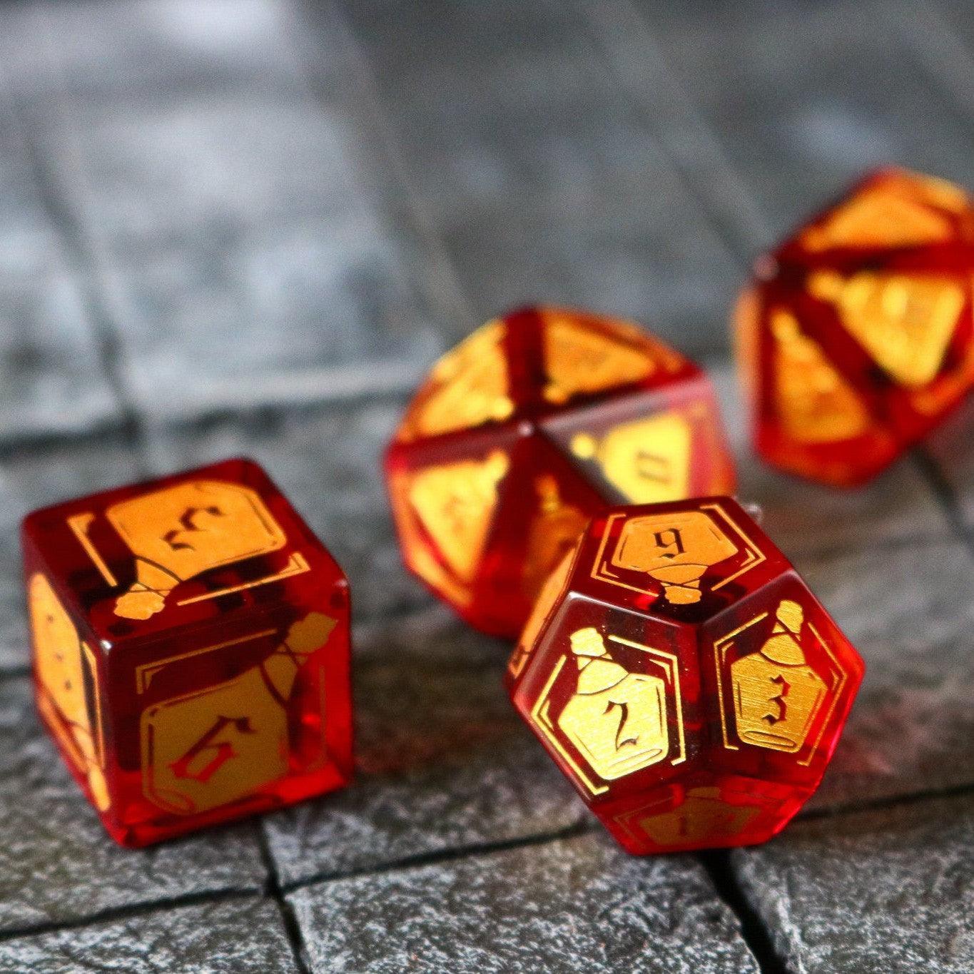 Health Potion Red Zircon Glass DND Dice Set - The misfit market