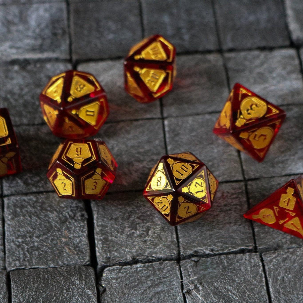 Health Potion Red Zircon Glass DND Dice Set - The misfit market