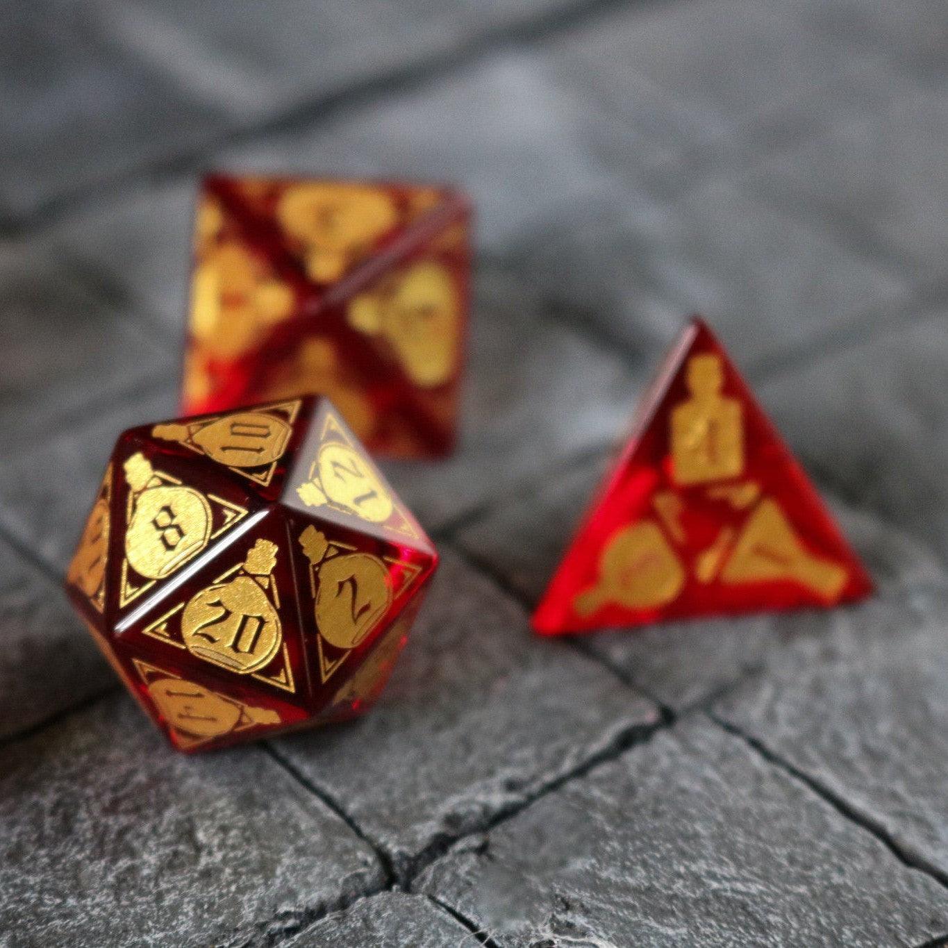 Health Potion Red Zircon Glass DND Dice Set - The misfit market