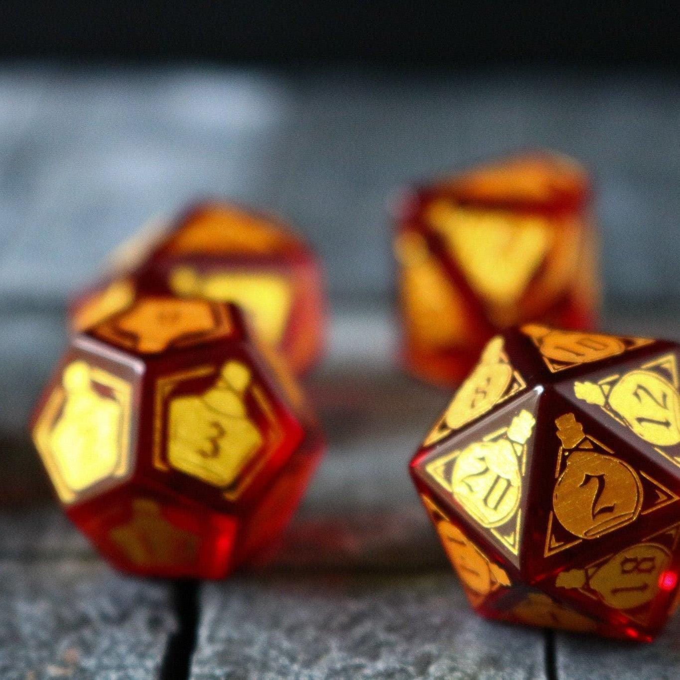 Health Potion Red Zircon Glass DND Dice Set - The misfit market