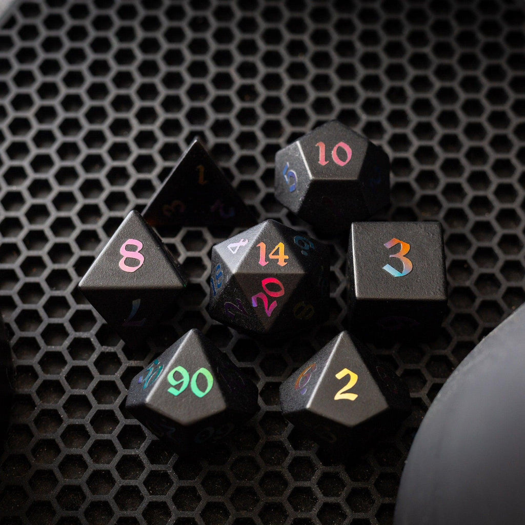 Inked Black Night Raised Obsidian Hand Carved Dice DND Set - The misfit market