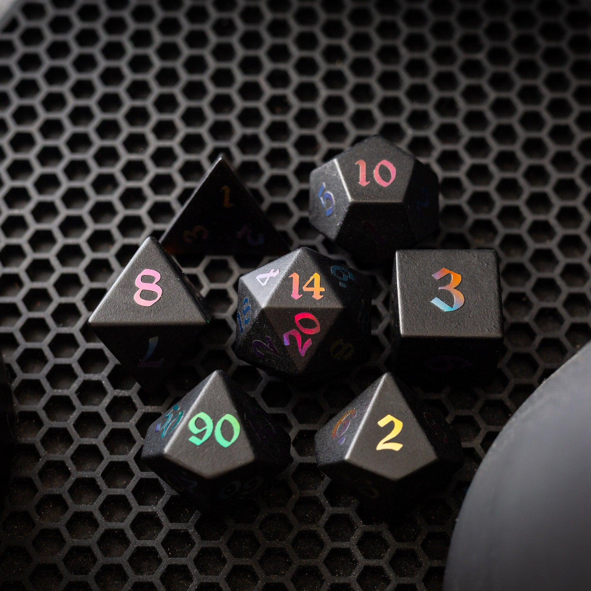 Inked Black Night Raised Obsidian Hand Carved Dice DND Set - The misfit market