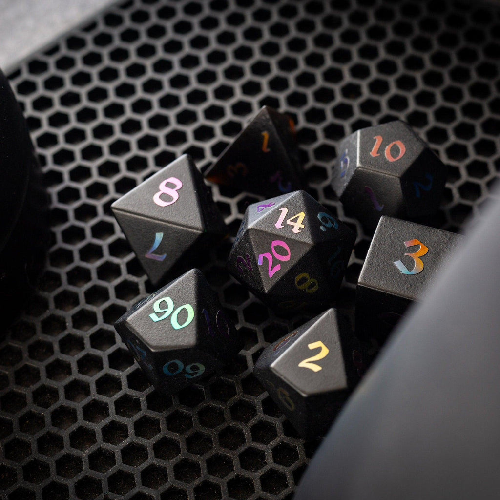 Inked Black Night Raised Obsidian Hand Carved Dice DND Set - The misfit market
