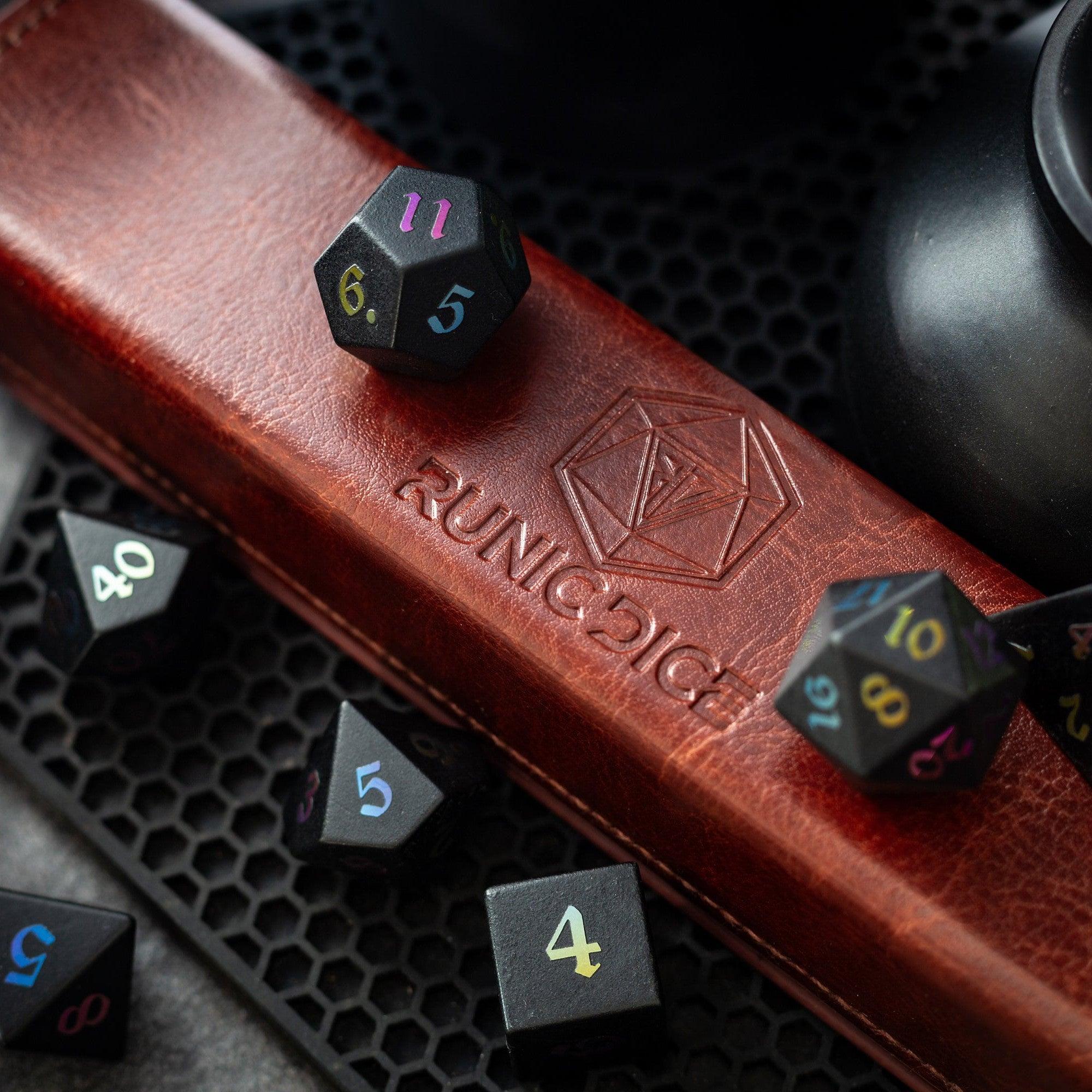 Inked Black Night Raised Obsidian Hand Carved Dice DND Set - The misfit market