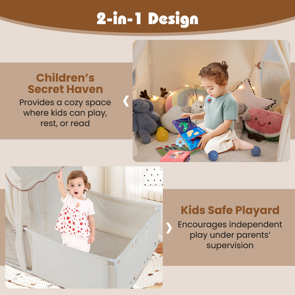 Kids Play Tent with Playpen 2-in-1 Toddler Playhouse with Yard