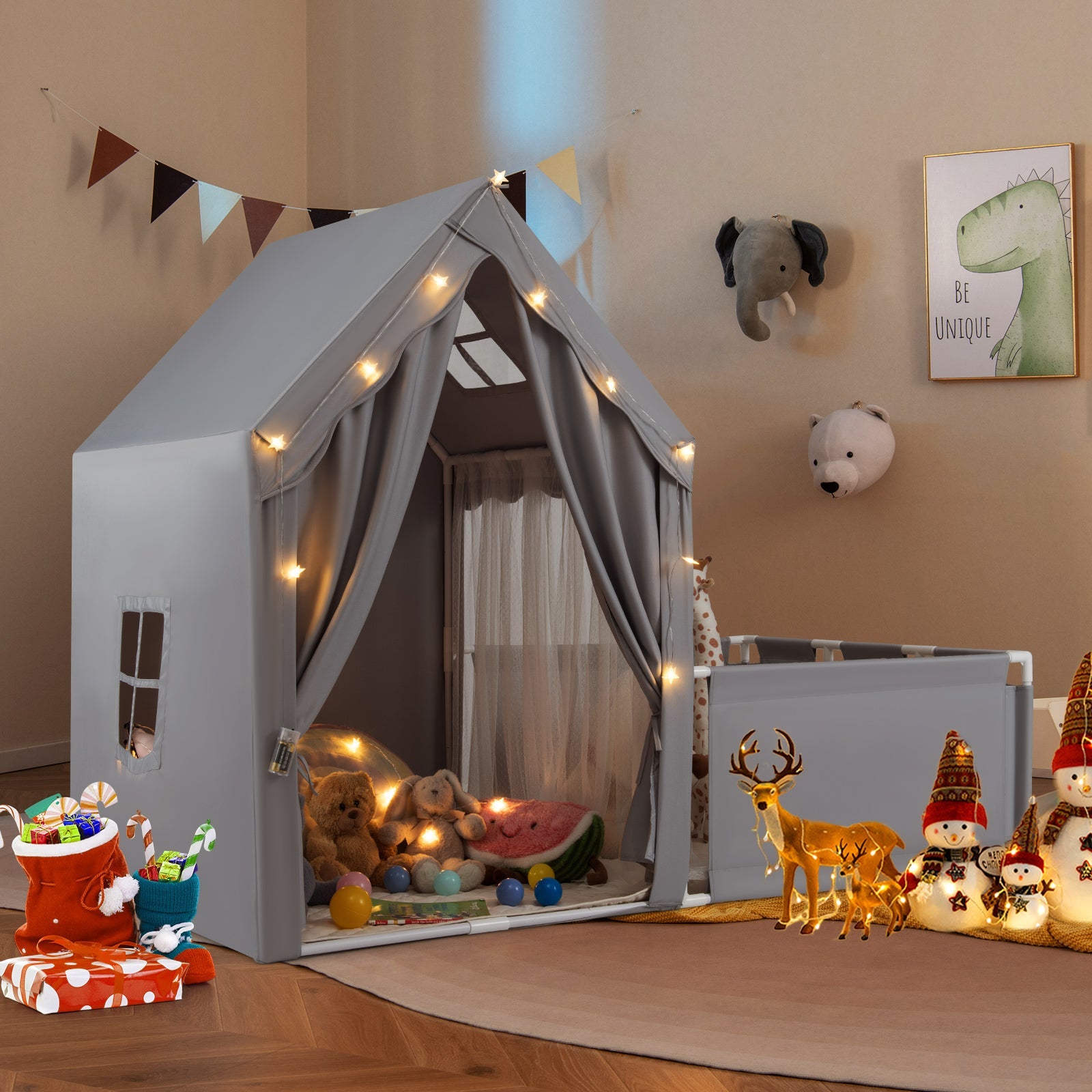 Kids Play Tent with Playpen 2-in-1 Toddler Playhouse with Yard