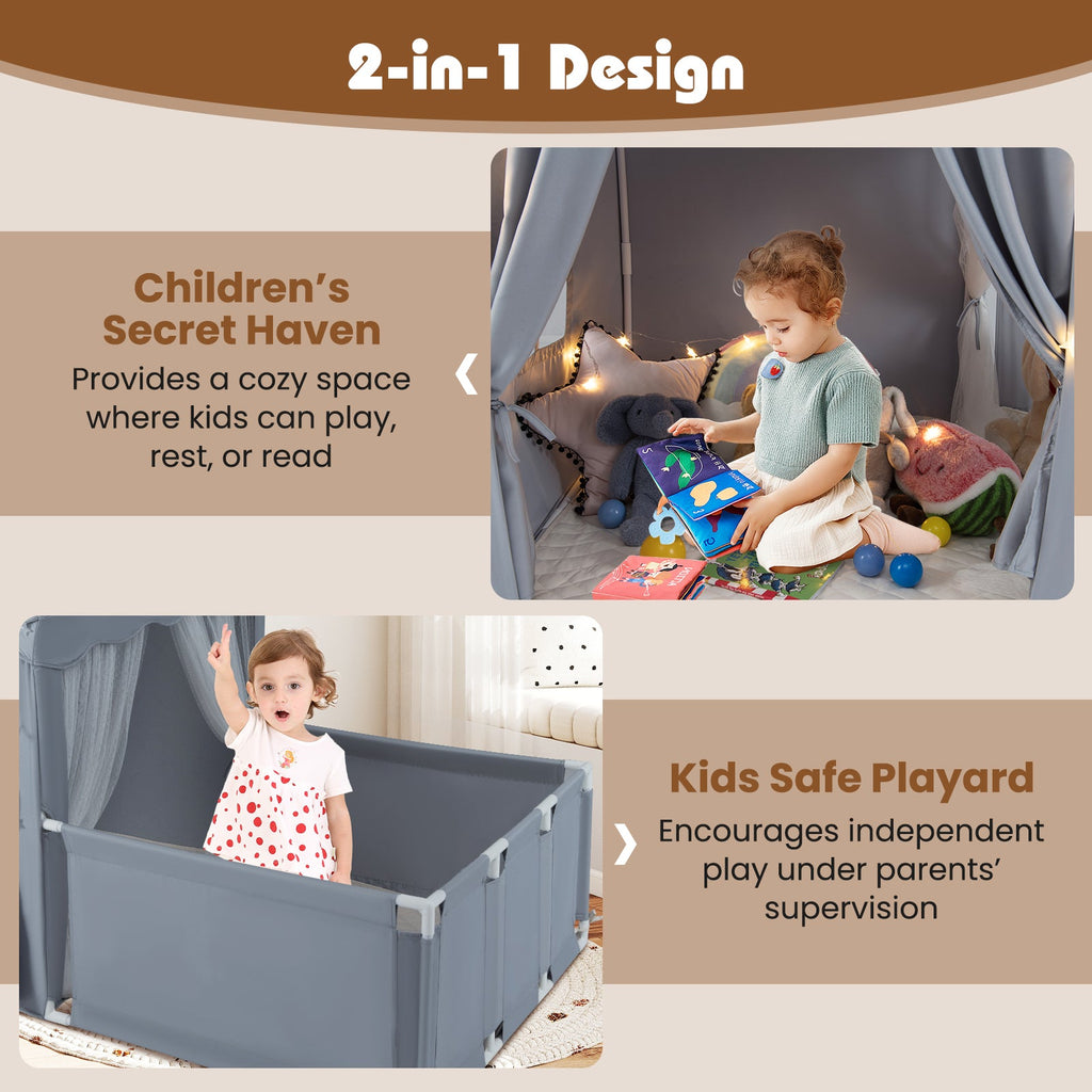 Kids Play Tent with Playpen 2-in-1 Toddler Playhouse with Yard
