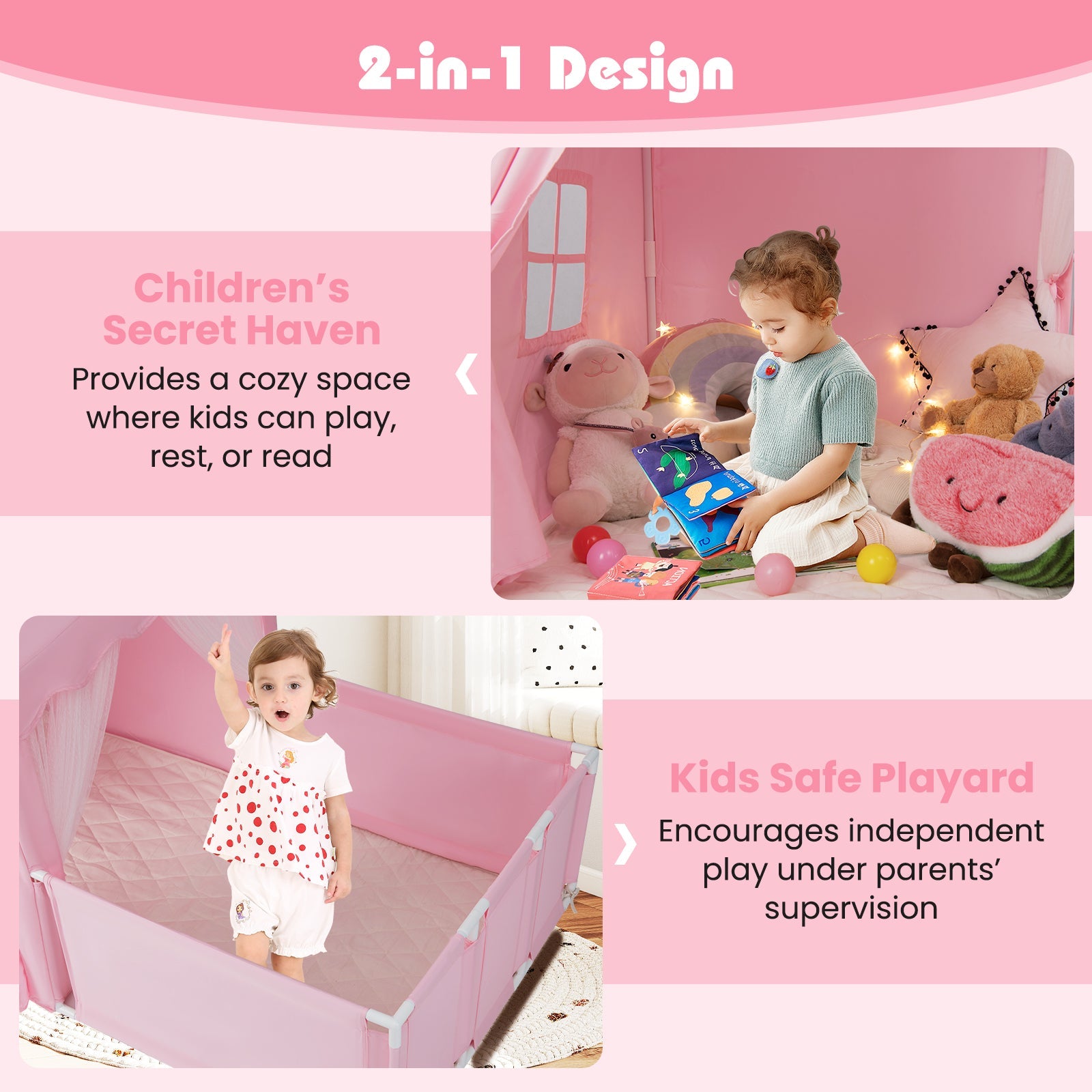Kids Play Tent with Playpen 2-in-1 Toddler Playhouse with Yard