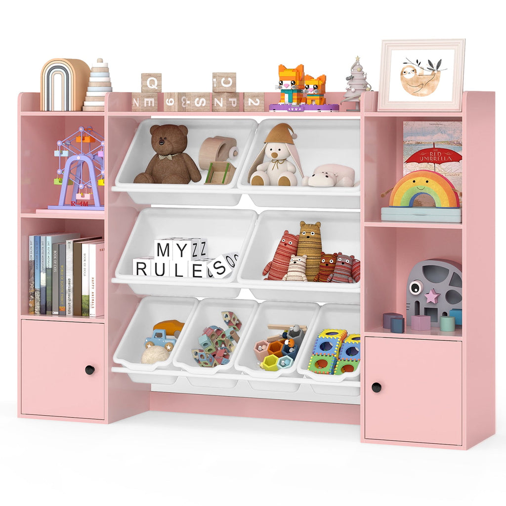 Kids Toy Storage and Bookshelf with Boxes and Open Shelves