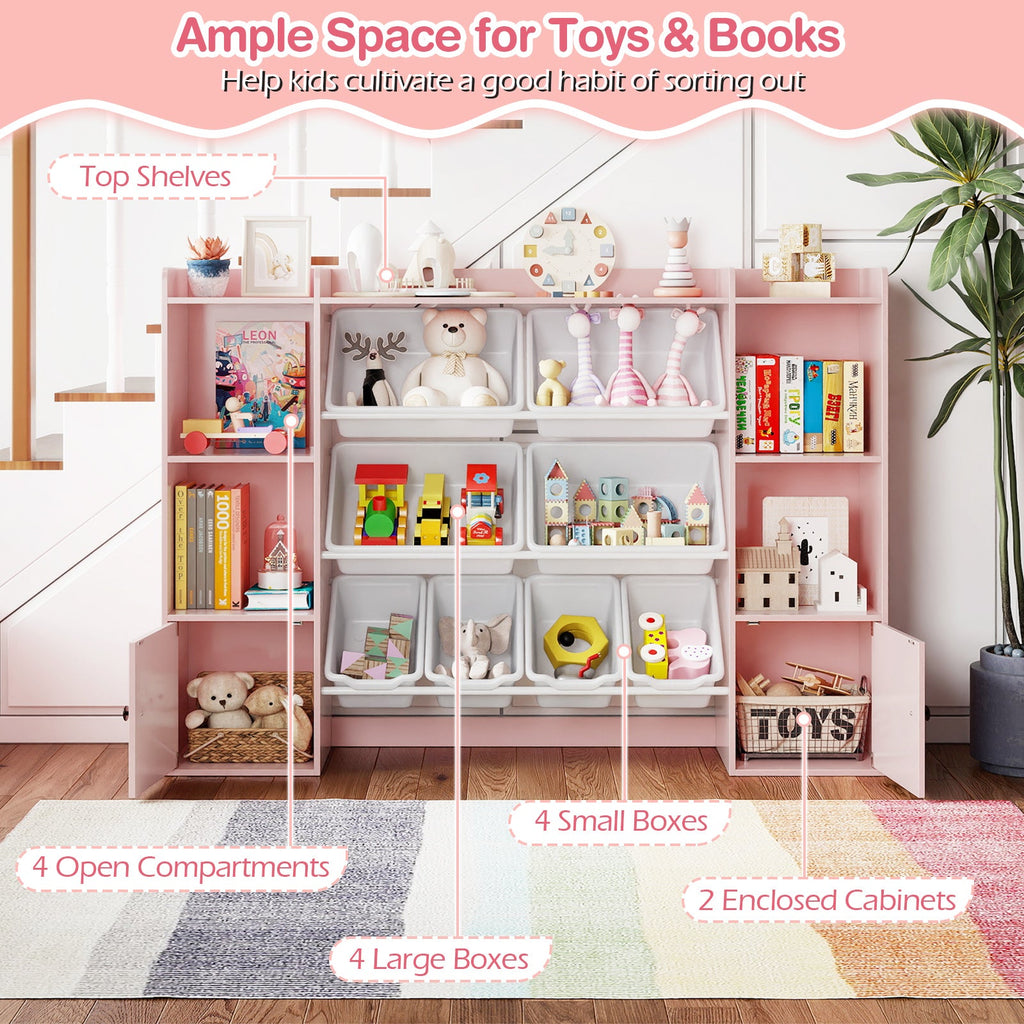 Kids Toy Storage and Bookshelf with Boxes and Open Shelves